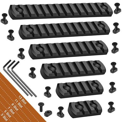 Aluminum Single Sided Picatinny Rail System In 3 5 7 9 11 And 13 Slot Sizes With 13 T Nuts And Screws And 3 Allen Wrenches