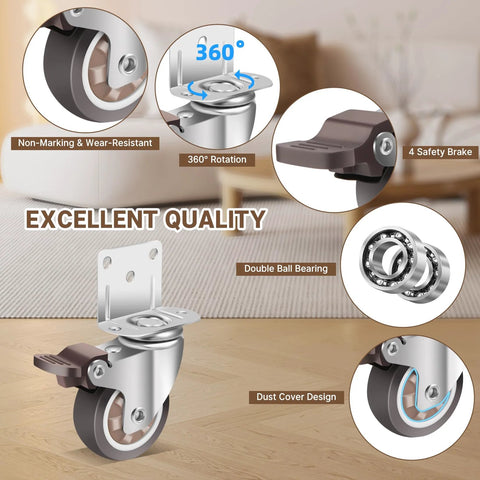 2 Inch L Shaped Side Mount Caster Wheels Set Of 4 With 360 Degree Swivel Ball Bearings Silent TPR Rubber Casters for furniture