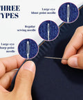 Hands using 37 Piece Big Eye Stainless Steel Sewing Needles Kit For Handy Hand Sewing And Leather Repairs Portable Large Eye Needle Set