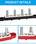 Road Ready Power Distribution Bus Bar With Four M8 Terminal Studs handles 250 Amps On 12V Systems, featuring tinned copper connectors.