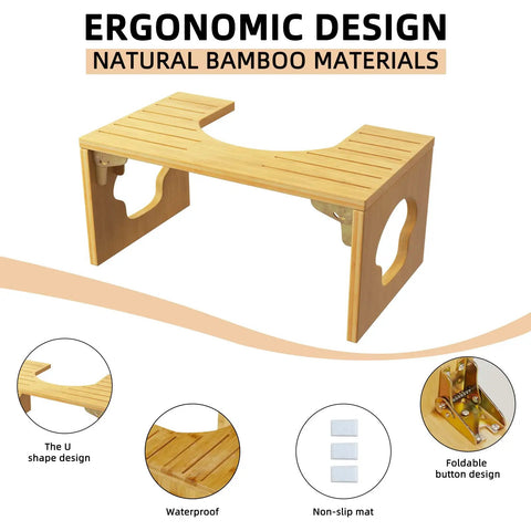 Foldable Bamboo Poop Stool For Grown Ups With Anti Slip Surface Squat Style Toilet Stool Ergonomic Design