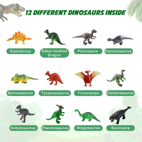 Image showing 12 dinosaur figures from Easter Dinosaur Eggs Excavation Kit For Kids Break Open 12 Dinosaur Eggs To Reveal 12 Unique Dinosaurs Hands On Archaeology STEM Crafts Preschool Educational Toy Birthday Gift For Boys And Girls.