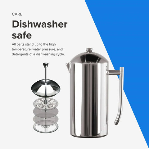 Double Walled Stainless Steel French Press Coffee Maker 44 Oz Extra Large Polished for Commercial Use Camping and Tea Press