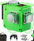 3D Laser Level with Green Laser, Self Leveling, 360 Degree Coverage, 3 X 360 Projections, 12 Laser Lines, and accessories