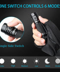 Person holding Pocket Sized Rechargeable LED Flashlight 1800 Lumen Max Brightness With 6 Modes IP68 Waterproof SST40 LED