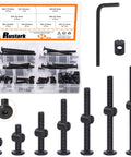 84Pcs M6 Furniture Bolts And Barrel Nuts Kit in black finish with free hex key for beds, headboards, chairs, and furniture.