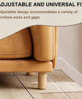 Legit Heavy Duty Clear Acrylic Couch Wall Spacers And Bed Stops For Smooth Sofa Gliding No Fuss Installation Universal Furniture Bumpers under a sofa leg on wooden floor.