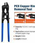 Copper Ring Crimping Tool Kit For F1807 Standards With Interchangeable Jaws For Three Eighths, One Half, Three Quarters, And One Inch Includes Ring Removal Tool