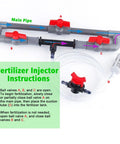 Venturi Fertilizer Injector Kit for Drip Irrigation Systems 1 Inch NPT Water Powered Mixer setup instructions with flow valves.