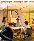 Family camping with Heavy Duty Telescoping Tarp Poles Set Of Four Four Section Adjustable From 3.1 Ft To 9.2 Ft Aviation Aluminum.