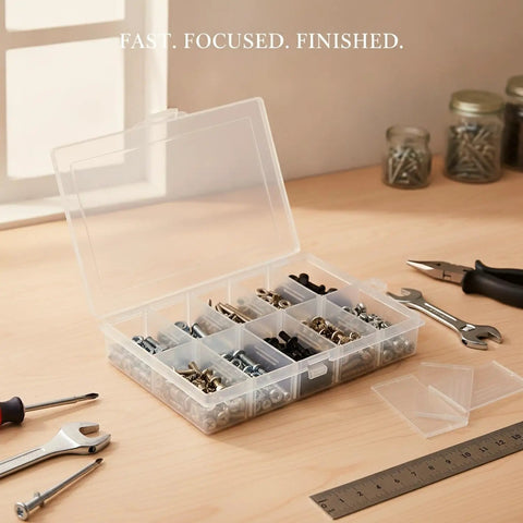 M2 To M20 Metric Fastener Set With Carbon Steel And Stainless Steel Screws Nuts In Storage Box For Furniture Assembly Cabinet Tightening Hinge Fixes And Everyday Home Fixups open organizer on workbench