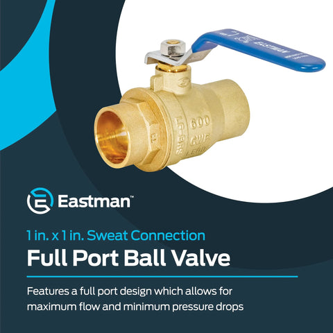 Eastman 1 in sweat x 1 in sweat full-port brass ball valve with blue lever handle