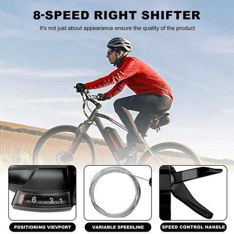 Cyclist using 8 Speed Right Thumb Shift Lever for MTB and Folding Bikes, V Brake Compatible, ergonomic trigger finger detail