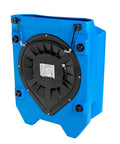 Back view of Low Profile Air Mover 0.25 HP, 1200 CFM, 2 Speed Carpet Dryer Floor Fan, blue design with stackable feature