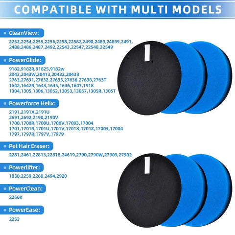 Compatibility chart and Scented Replacement Filter For Febreze 1214 Cleanview And PowerGlide Pet Vacuum Odor Eliminating Air Filters 4 Pack