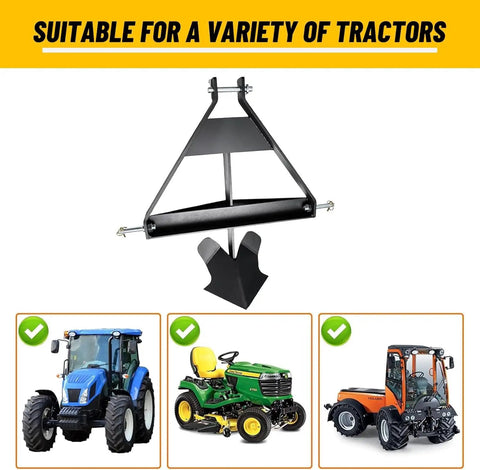 Beefy Category 1 Three Point Middle Buster Plow with single shank furrower compatible with various tractors shown below