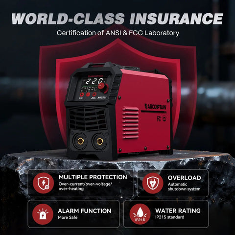 Powerful 220 Amp Stick Welder With Large 3.2 Inch LED Display, Dual Voltage 110V/220V MMA Welder, Synergic Arc TIG Control on rocky surface