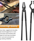 Wolf Jaw V-Bit Tongs Set For Knife Making And Bladesmithing, Starter Forge Tool Kit showing beefy grip V-Groove jaws in use.