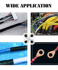 Wide application of Top Shelf Open Barrel Copper Ring Lug Terminals And Heat Shrink Tubing Assortment Kit in vehicle wiring and connections.