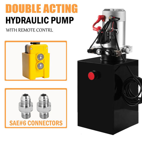 Beefy Truck-Grade 8 Quart Hydraulic Power Unit With Dual Acting Dump Trailer Pump, 12V DC Motor, Steel Reservoir, Remote Control