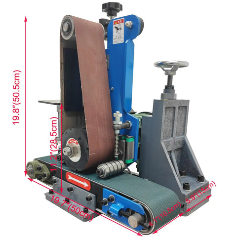 Premium 220V Flat Belt Sander Polisher for Metal And Wood Shop Work, showing motor and belt design, ideal for polishing.