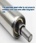 Close-up of heavy duty built to last stainless steel conveyor roller 1 inch diameter 550mm long unpowered replacement slide roller