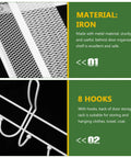 Close-up of Super Heavy Duty Over The Door Storage Rack With Two Roomy Mesh Baskets And Eight Sturdy Metal Hooks.