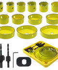 Pro Level 13 Piece Hole Saw Set With Arbor And Twist Drill Bits Built Tough From Heat Treated Carbon Steel Heavy Duty Cutter for wood, plastic, drywall.