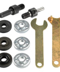 Drill To Angle Grinder Adapter Set With 6mm And 10mm Arbors, Mandrel Adapter, Three Replacement Flange Nuts And Spanner Wrench visible
