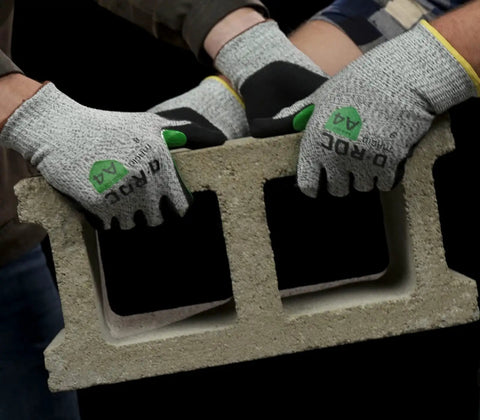 D Roc ANSI A4 Reinforced Thumb NitriX Palm Work Gloves 12 Pairs Size 9 Large lifting a concrete block