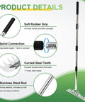 62 Inch Thatch Rake With Adjustable Long Handle, 15 Inch Wide Lawn Thatching Rake with 11 curved steel tines and soft grip