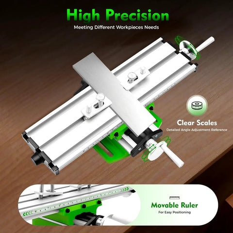 Heavy Duty Metal Lathe Machine With Adjustable Milling Worktable And Compound Drilling Slide Table showing precise adjustable scales for positioning.