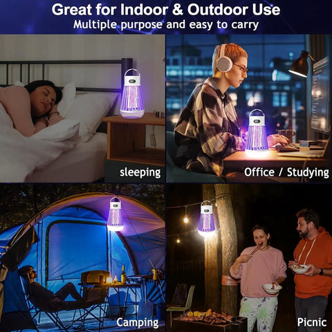 Indoor Outdoor Bug Zapper With Rechargeable Battery Boss Mosquito Killer Lamp in bedroom, office, camping, picnic settings.