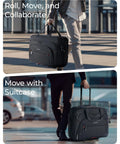 Person using a Rolling Laptop Bag With Wheels For 17.3 Inch Laptop, 40 Liter Capacity, and Telescoping Handle Up To 25.6 Inches.