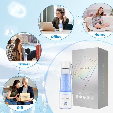 Hydrogen Water Bottle With 5000PPB Boost, 3 In 1 Ionizer And Electrolysis Generator Using SPE And PEM Tech, white in home, office, travel use