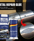Heavy Duty Metal Repair Glue Set Go To Iron Steel Aluminum Plastic Ceramic Wood Bonding Sticks Like A Boss And Stays Cold And Heat Resistant Casting Repair Quick Fix 2 Pack shown with application on metal surface.