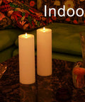 Outdoor Flameless LED Pillar Candles Set Of 2 12 Inch By 4 Inch Battery Operated With Remote Timed Flicker Waterproof Plastic Candles