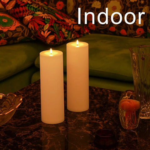 Outdoor Flameless LED Pillar Candles Set Of 2 12 Inch By 4 Inch Battery Operated With Remote Timed Flicker Waterproof Plastic Candles