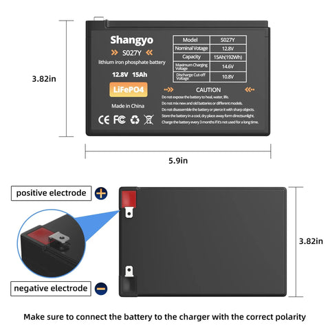 Portable 12V 15Ah LiFePO4 Battery With Charger For Trolling Motors, Solar And Wind Power, Golf Carts, RVs, diagram