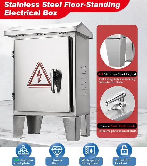 Floor Standing Electrical Box Enclosure For Outdoor All Weather Safety Junction Box, Waterproof Dustproof Cable Power Case With Hinges And Sealing Strip, 304 Stainless Steel, 32 x 24 x 12 Inches, Wall Or Floor Mount with anti-theft lock