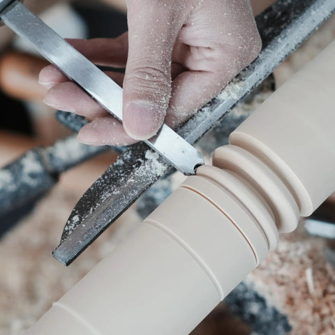 Using Dead On Precision Cryo Treated M2 High Speed Steel Bead Forming Chisel For Wood Lathe on a wood piece.