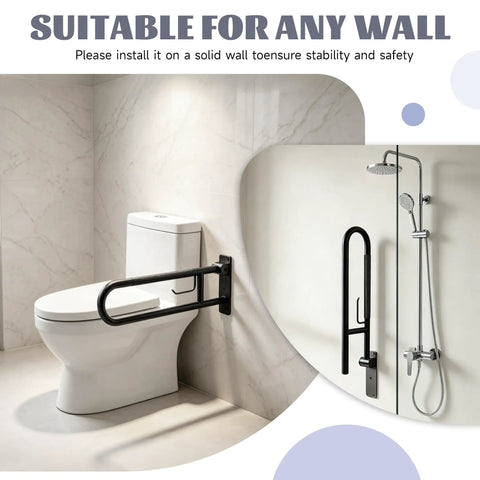 Rock Solid 22.5 Inch Toilet Grab Bar With Non Slip Flip Up Design And Built In Paper Holder Hella Sturdy 304 Stainless Steel mounted beside toilet