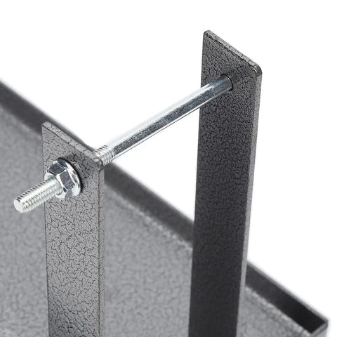 Close-up of heavy gauge aluminum bracket for Hella Sturdy Electric Planer Stand, featuring secure bolt and nut for reliable assembly.