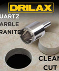 Drilax 1-inch diamond core drill bit for granite, marble and quartz countertops; silver metal body with diamond edge.