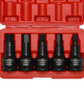 Three Quarter Inch Drive Impact Hex Bit Set, Five Piece Metric 14mm 17mm 19mm 22mm 24mm in red case.