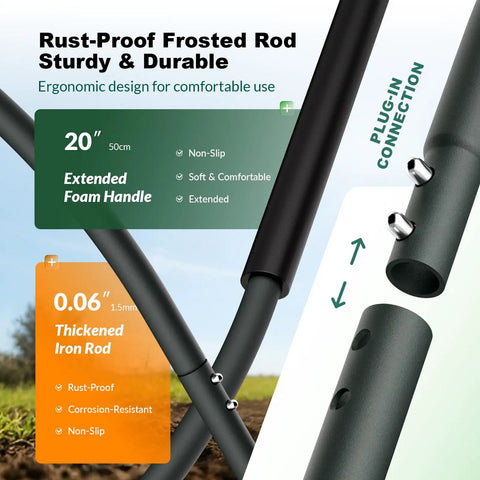 Heavy Duty Lawn Leveling Rake With Ergonomic Back Saving Handle features rust-proof rods and foam handle detailed view