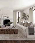 Living room with Pinch Pleated 78 Inch Curtains Two Panels For Living Room With Cozy Light Brown Linen Look Drapes For Track System Light Filtering Semi Sheer For Dining Bedroom And Office installed, sofa, and coffee table.
