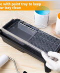 Disposable 4 Inch Paint Tray Liners Set With Plastic Tray And Roller Frame, showing tray and liner for no mess painting