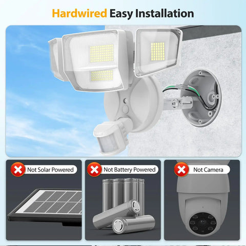 Straight Up Heavy Duty Four Head LED Motion Sensor Outdoor Flood Light With 10000 Lumen Super Bright Output Dusk To Dawn Hardwired Security Lighting For Your Yard And Driveway IP66 Waterproof Daylight White
