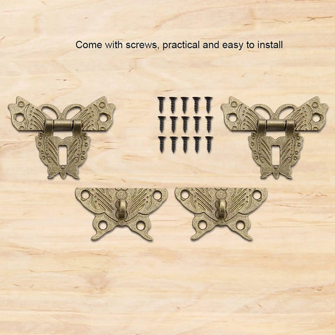Retro Vintage Cabinet Latch Hasp Kit With Antique Padlock, bronze finish, includes screws for jewelry and wooden boxes.